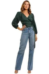 JILLIAN BOUSTRED Pippie Wrap Top Dark Green Size 10 AU RRP 289 - Picture 1 of 10