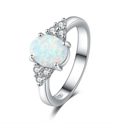 Sterling Silver Opal Round Stone Adjustable Ring Women's Men's Jewellery Gifts - Image 1 of 4