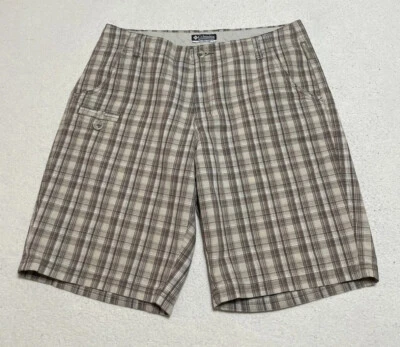 Columbia Chino 短裤女式 10 码棕色格子远足野营户外 — 第 1/4 张图片