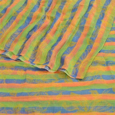 Sanskriti Vintage Multicolor Sarees Pure Chiffon Silk Printed Sari Craft Fabric - Image 1 of 4