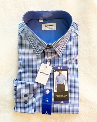 CAMISA DE VESTIR DUCHAMP London Para Hombre AZUL CUADROS Abotonada L/S Talla 16.0 o 16.5 Foto 1 de 2