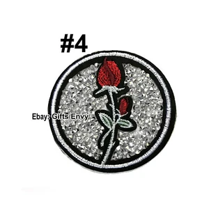 Bügelbild einzelne rote Rose Pailletten Applikation Patch - DIY Kleidung Patch - ROSE #4 - Bild 1 von 4