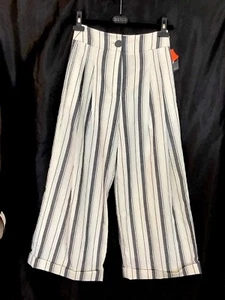 Rejina Pyo Dylan Trousers Navy And Sand Cotton Stripe Nwt Size XS - Picture 1 of 6