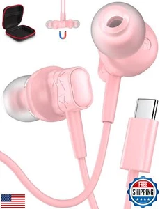 Lightweight USB C Earbuds for iPhone 16 Pro Max 16e 15 Plus Wired Pink Headph - Picture 1 of 5