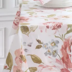 Fabric Tablecloth Flowers Pink Blue 52x70 Floral - Picture 1 of 3