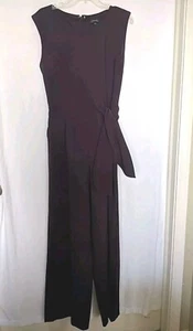 TAHARI ARTHUR S LEVINE Sleeveless Wide Leg Jumpsuit Tie Burgundy 12 Wedding - Picture 1 of 18