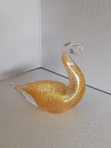 Swedish FM Marcolin Art Crystal Glass Swan Figurine /Gold Inclusions.D40 Signed. - Picture 1 of 10