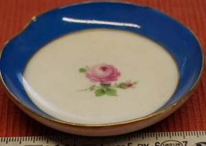 Meissen Minischälchen"Rosa Rose" blau/Goldrand beschädigt d=8, h=2 alt - Bild 1 von 4