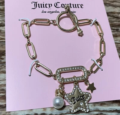 Pulsera Juicy Couture Joyería Oro Cristal Pavé Estrella Perla Dije Pulsera Foto 1 de 4