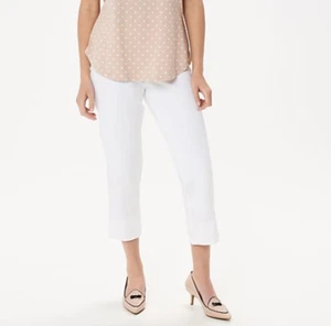 Isaac Mizrahi Petite 24/7 Stretch Crop Hose mit Rückenschlitz Saum weiß 4P A370604 - Bild 1 von 8