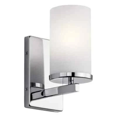 KICHLER Crosby 1-Light Chrome Wall Sconce, Satin Etched Opal Glass Shade - Image 1 of 4