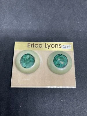 VTG Erica Lyons Round ClipOn earrings Wood Turquoise 1” Lucite 7.2g ea AS IS - Image 1 of 4