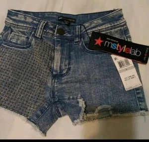 NUEVO MStyle Lab Tachonado Azul Denim Pantalones Cortos Juniors Talla 0 - Imagen 1 de 6