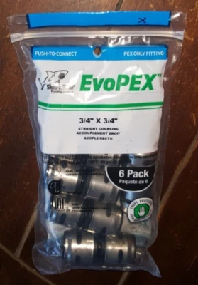 6 pc SharkBite EvoPex 3/4" x 3/4" Straight Coupling - Model #K016A6 - Image 1 of 3
