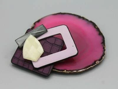 Art fun fancy style pin brooch white purple silver tone - Image 1 of 4