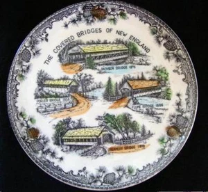 THE COVERED BRIDGES of NEW ENGLAND 9" Plate LANGFELDER Japan Maine NH Vermont  - Picture 1 of 5