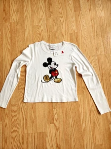Disney Mickey Mouse Lentejuelas Manga Larga Blanco Algodón Talla XSpequeño Top ¡NUEVO! con etiquetas - Imagen 1 de 7