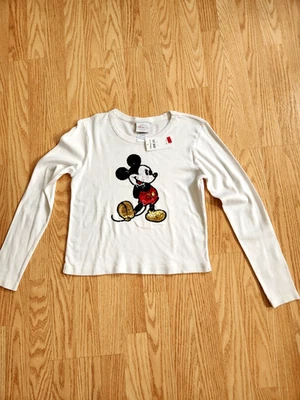 Blusa Disney Mickey Mouse lantejoulas manga comprida algodão branco tamanho XSmall NOVA! com etiquetas - Imagem 1 de 4