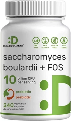 Saccharomyces Boulardii + FOS, 10 mil millones de UFC, 240 cápsulas vegetales - Probióticos Foto 1 de 4