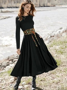 *Peruvian Connection* 'Anna' Dress Black Pockets Jersey Dress BNWT M - Picture 1 of 9