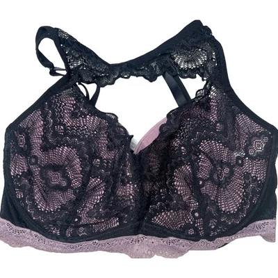 Adore Me Chelsey Lace Underwire Racerback Bra Black Pink 36DD - Image 1 of 4