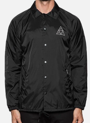 Chaqueta cortavientos negra HUF talla grande triple triángulo logotipo ropa de calle patín Foto 1 de 4