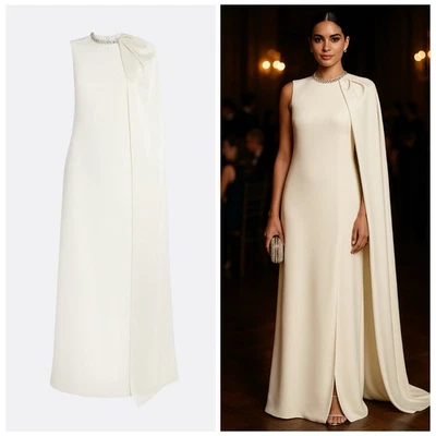 Vestido SAFIYAA Asan Marfil Satén Capa Talla 8 Blanco Cristal Nuevo con Etiquetas Diseñador Nupcial Foto 1 de 4