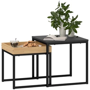 HOMCOM Modern Coffee Table Set Square Nest of Tables for Small Space Black - Picture 1 of 11