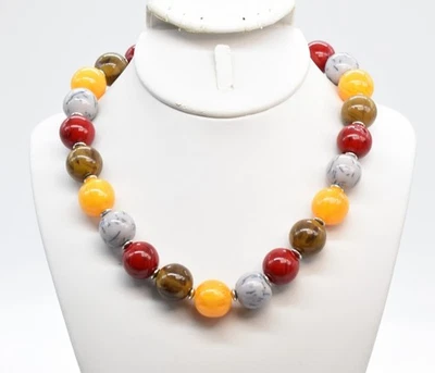 Gargantilla 18" Gruesa Plata-T Multicolor Remolinada Lucita Cuentas Collar 17mm Cuentas Foto 1 de 3