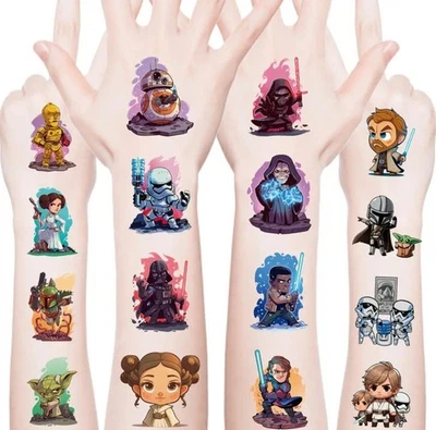 ROSIE'S-TATTOO-BOUTIQUE 20 STAR WARS 💚 Themed Temporary Tattoos UK Kids Party bag Loot Fillers Favours