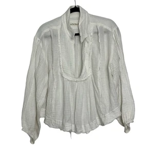 We The Free Cozy Dreams Pullover in Ivory V-Neck Frayed Hem Bohemian Blouse M - Imagen 1 de 5