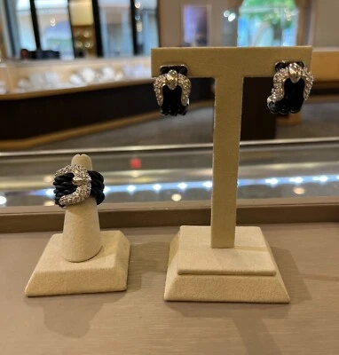 Anillo de hebilla de goma ancho con lazo de plata de diseñador Belle etoile con pendientes a juego Foto 1 de 4