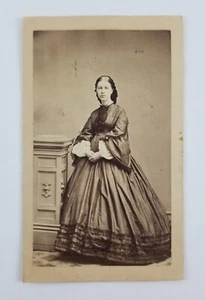 1860s CDV Photograph Woman Victorian Fashion Skirt Dress Ruffles - Picture 1 of 6