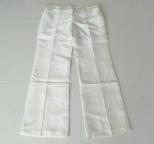TORY BURCH LADIES PANTS SIZE 14 SILK WOOL STRAIGHT LEG CASUAL WHITE LIGHT GOLD - Picture 1 of 12