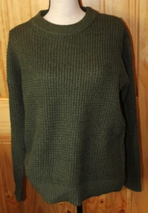 Time And Tru Women's Olive Green Chunky Knit Long Sleeve Crew Neck Sweater Sz L - Picture 1 of 3