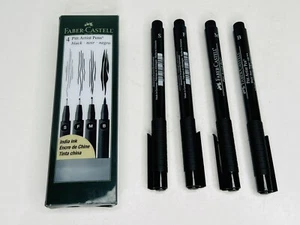 Faber Castell 4 Pitt Artist Pens Black Fineliner Drawing Wallet Set - S F M B - Picture 1 of 5