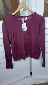 Pullover Sweatshirt Langarmshirt neu H&M mit Spitze S 36 longsleeve Edel elegant - Bild 1 von 3