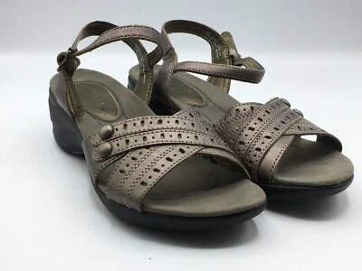 HUSH PUPPIES 女鞋 6.5 M 皮革青铜棕色凉鞋 1.5 英寸楔形鞋跟 — 第 1/4 张图片