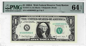 1988A Federal Reserve 'WEB' note-fr.1917-A (AE Block)Run 7 5/2-PMG CU 64 EPQ - Picture 1 of 6