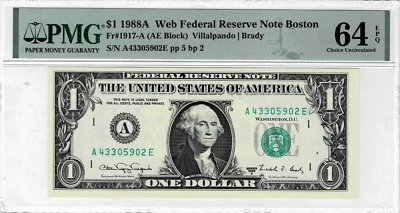 1988A Federal Reserve 'WEB' note-fr.1917-A (AE Block)Run 7  5/2-PMG CU 64 EPQ - Image 1 of 4