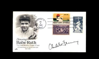 Charles Chub Feeney JSA Signed FDC 1983 First Day Cover Cache Babe Ruth Auto - Image 1 of 3