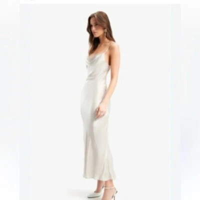 Bardot Slip Dress In Oyster large slit in front adjustable straps maxi - Image 1 of 4