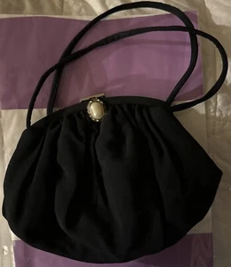 Borsa a mano vintage JR USA anni '40 nera finta perla/strass fibbia - Foto 1 di 14