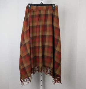 Vintage Ralph Lauren Country Wool Asymmetric Tassel Skirt - 12, Brown Plaid #410 - Picture 1 of 6