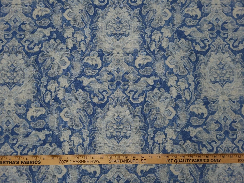 BOLSO ALFOMBRA P Kaufmann Indigo Azul Floral Damasco Estampado Cortinas Tela Uph Foto 1 de 4