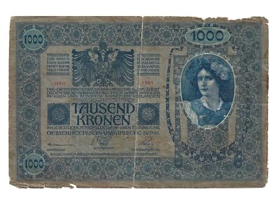 Preowned- Austro-Hungary 1000 Tausend Kronen 1902 Banknote - Image 1 of 2