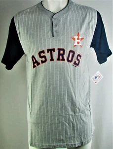 Houston Astros MLB Majestic Herren grau Nadelstreifen Henley - Bild 1 von 5