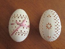 Decorated Hand-Decorated Carved Real Goose Eggs Floral Lace Easter Christmas #2