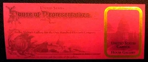 WASHINGTON D.C. HOUSE OF REPRESENTATIVES BEAUTIFUL UNUSED GALLERY PASS - RARE - Picture 1 of 4