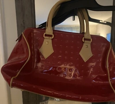 Arcadia Italian Red Embossed Patent Leather Handbag.  - Image 1 of 4